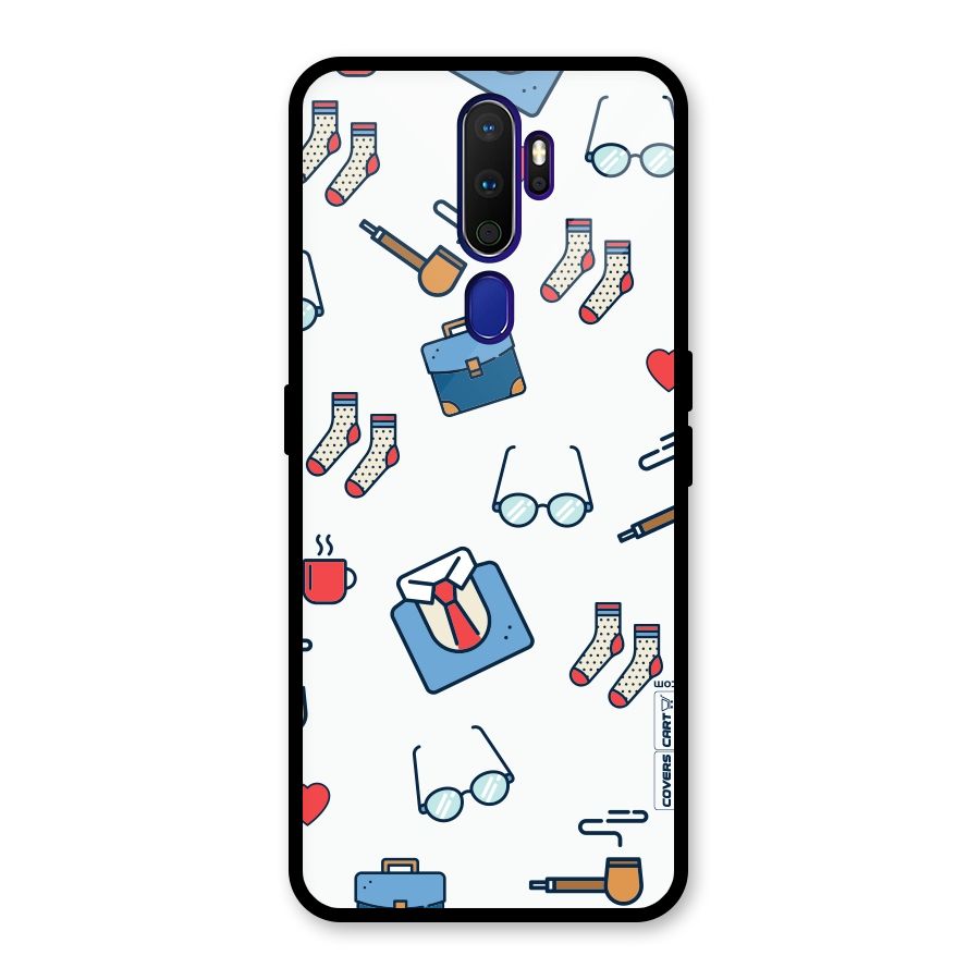 Shirt Spectacles Pattern Glass Back Case for Oppo A9 (2020)