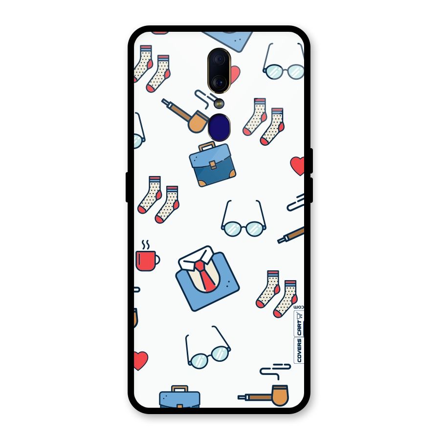 Shirt Spectacles Pattern Glass Back Case for Oppo F11