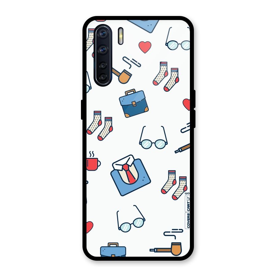 Shirt Spectacles Pattern Glass Back Case for Oppo F15