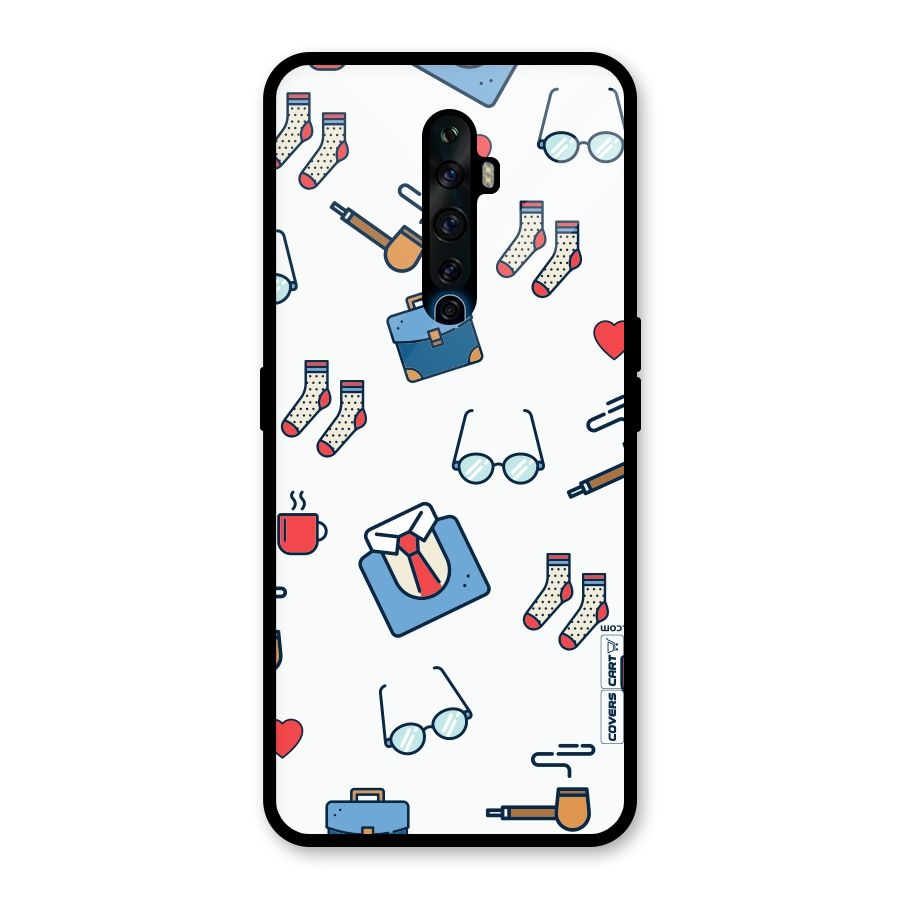 Shirt Spectacles Pattern Glass Back Case for Oppo Reno2 F