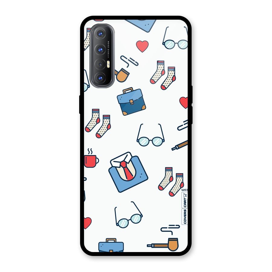 Shirt Spectacles Pattern Glass Back Case for Oppo Reno3 Pro