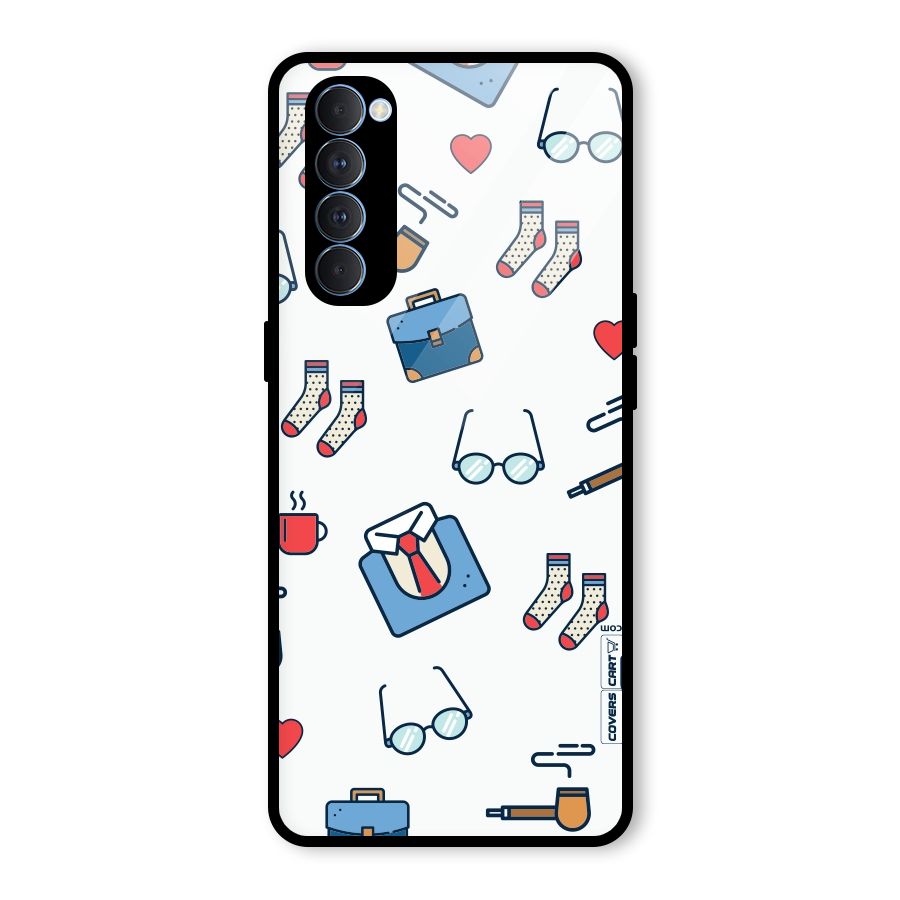 Shirt Spectacles Pattern Glass Back Case for Oppo Reno4 Pro