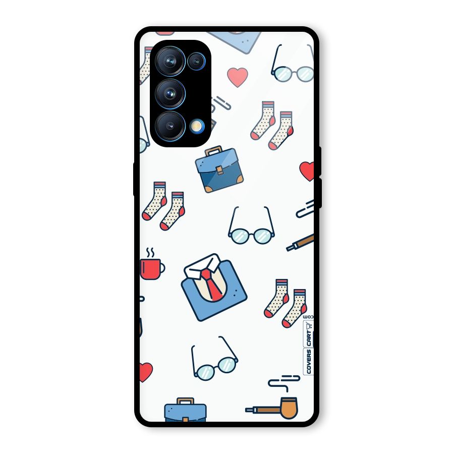 Shirt Spectacles Pattern Glass Back Case for Oppo Reno5 Pro 5G