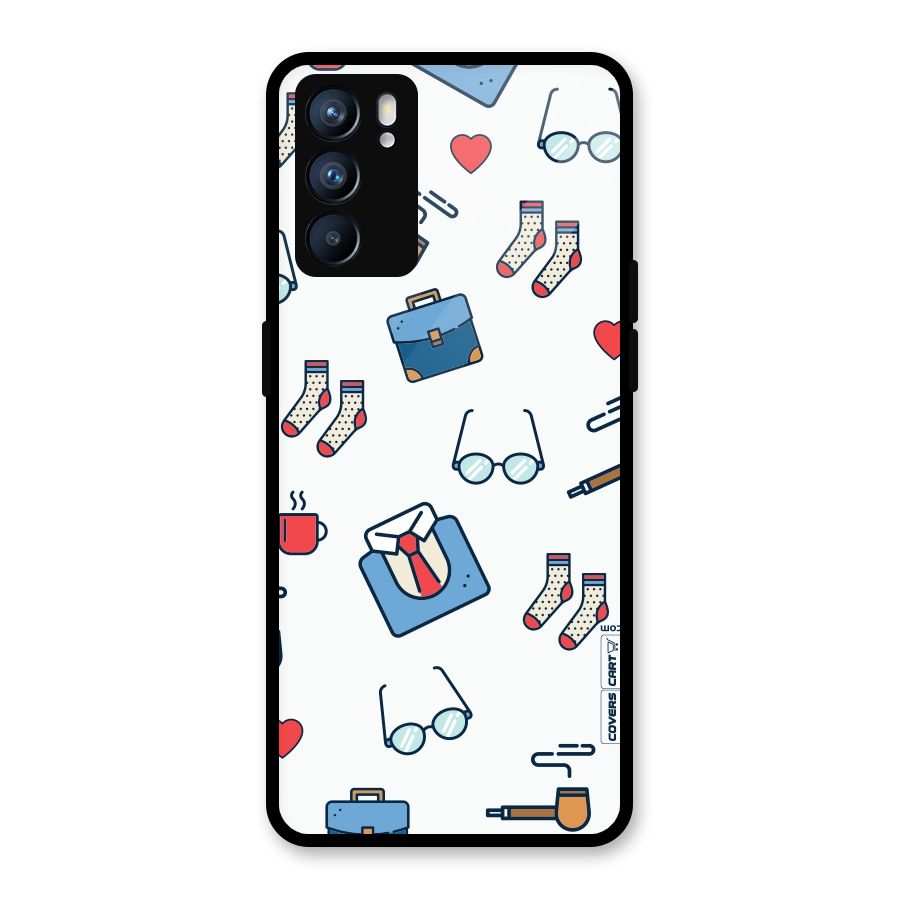 Shirt Spectacles Pattern Glass Back Case for Oppo Reno6 5G
