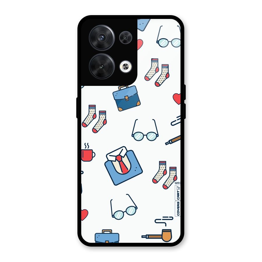 Shirt Spectacles Pattern Glass Back Case for Oppo Reno8 5G