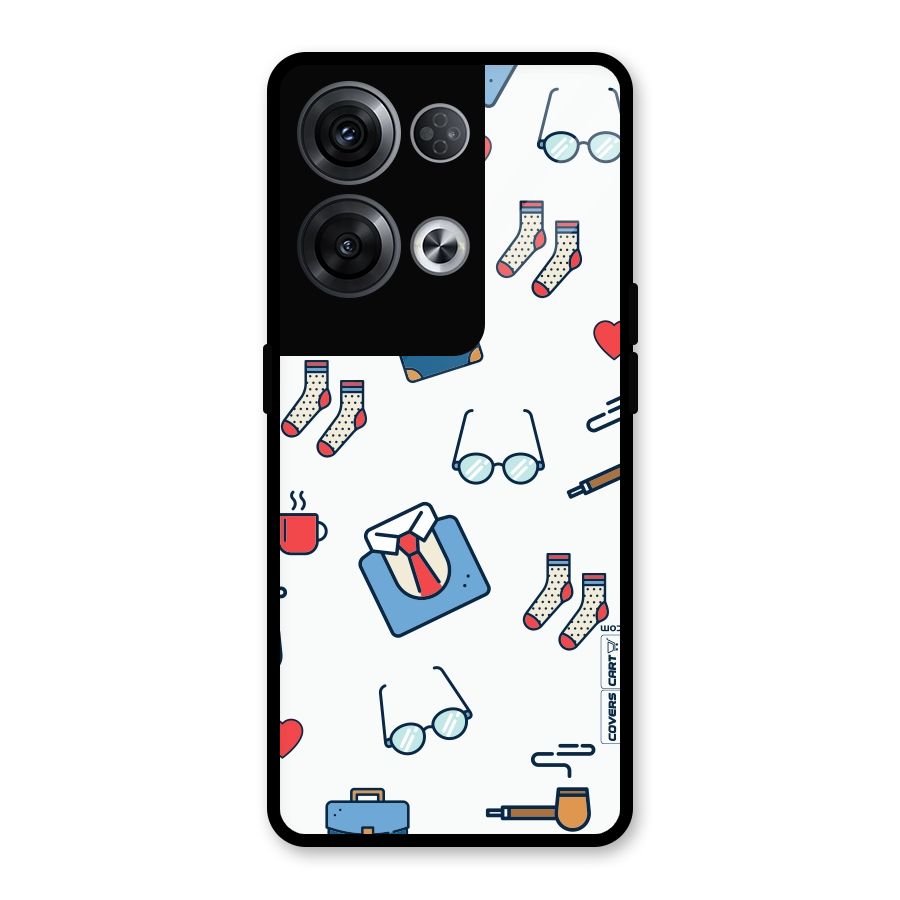 Shirt Spectacles Pattern Glass Back Case for Oppo Reno8 Pro 5G