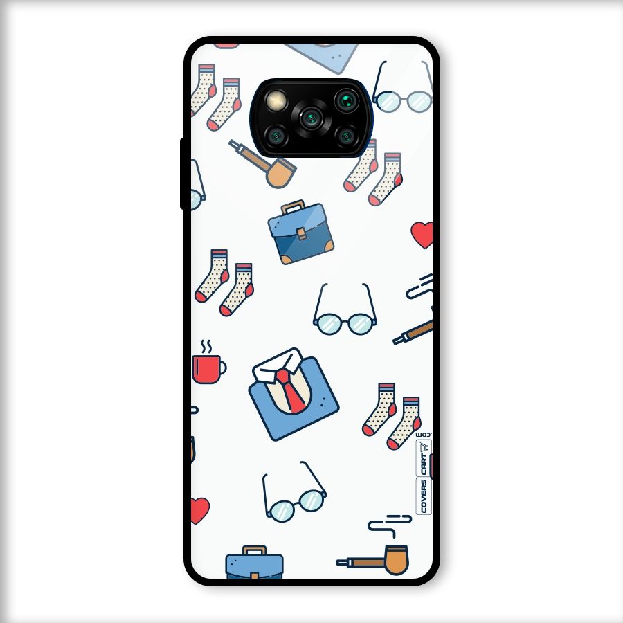 Shirt Spectacles Pattern Glass Back Case for Poco X3