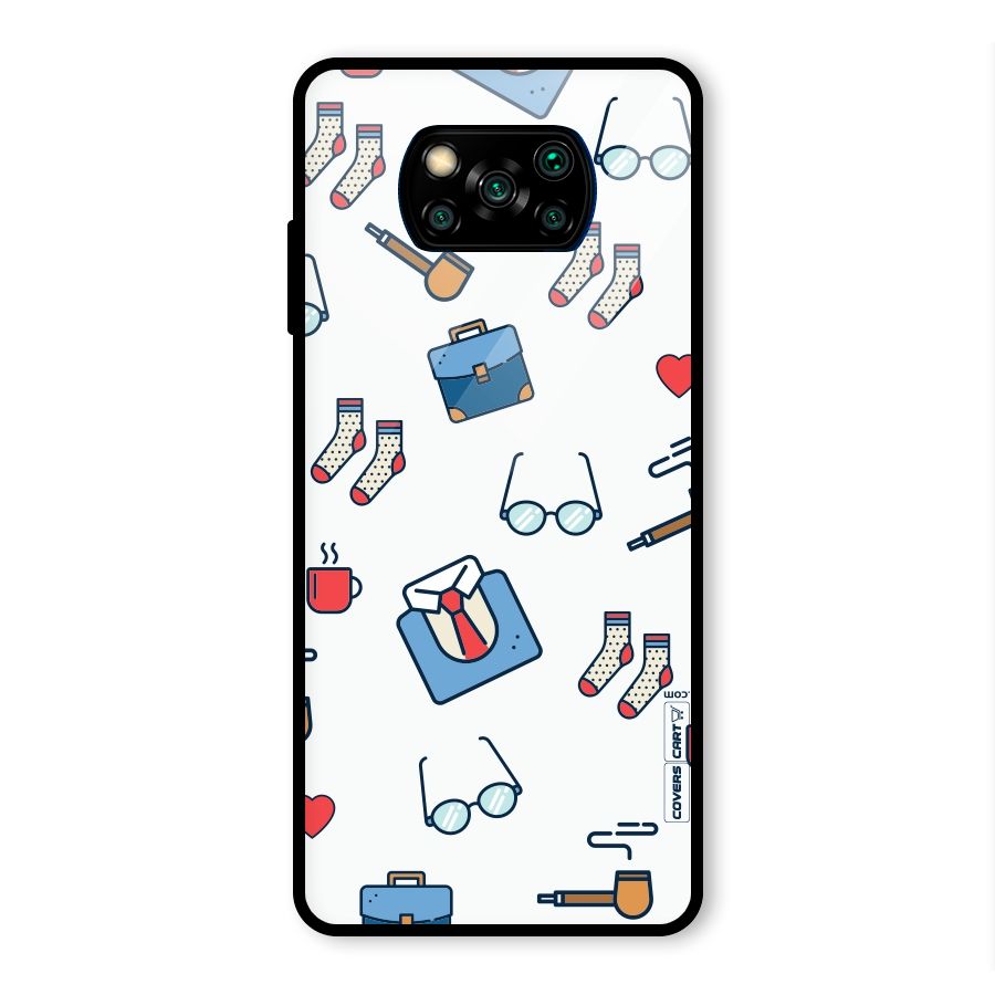 Shirt Spectacles Pattern Glass Back Case for Poco X3 Pro