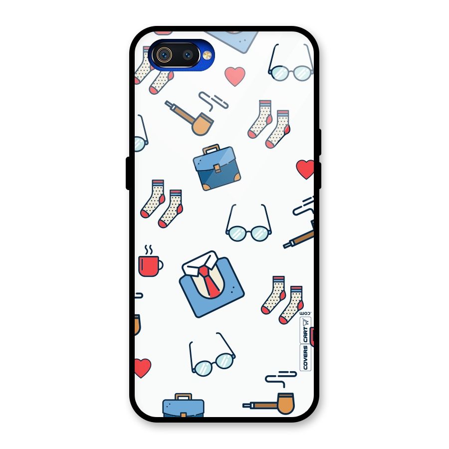 Shirt Spectacles Pattern Glass Back Case for Realme C2