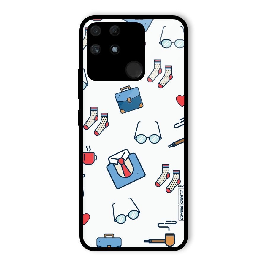 Shirt Spectacles Pattern Glass Back Case for Realme Narzo 50A