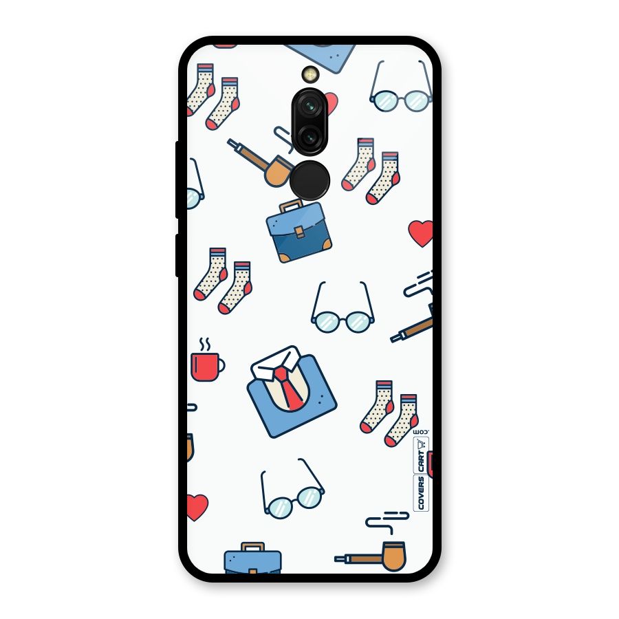 Shirt Spectacles Pattern Glass Back Case for Redmi 8