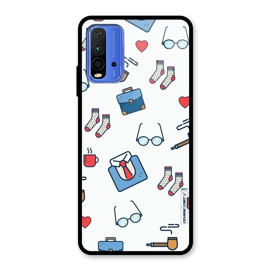 Shirt Spectacles Pattern Glass Back Case for Redmi 9 Power