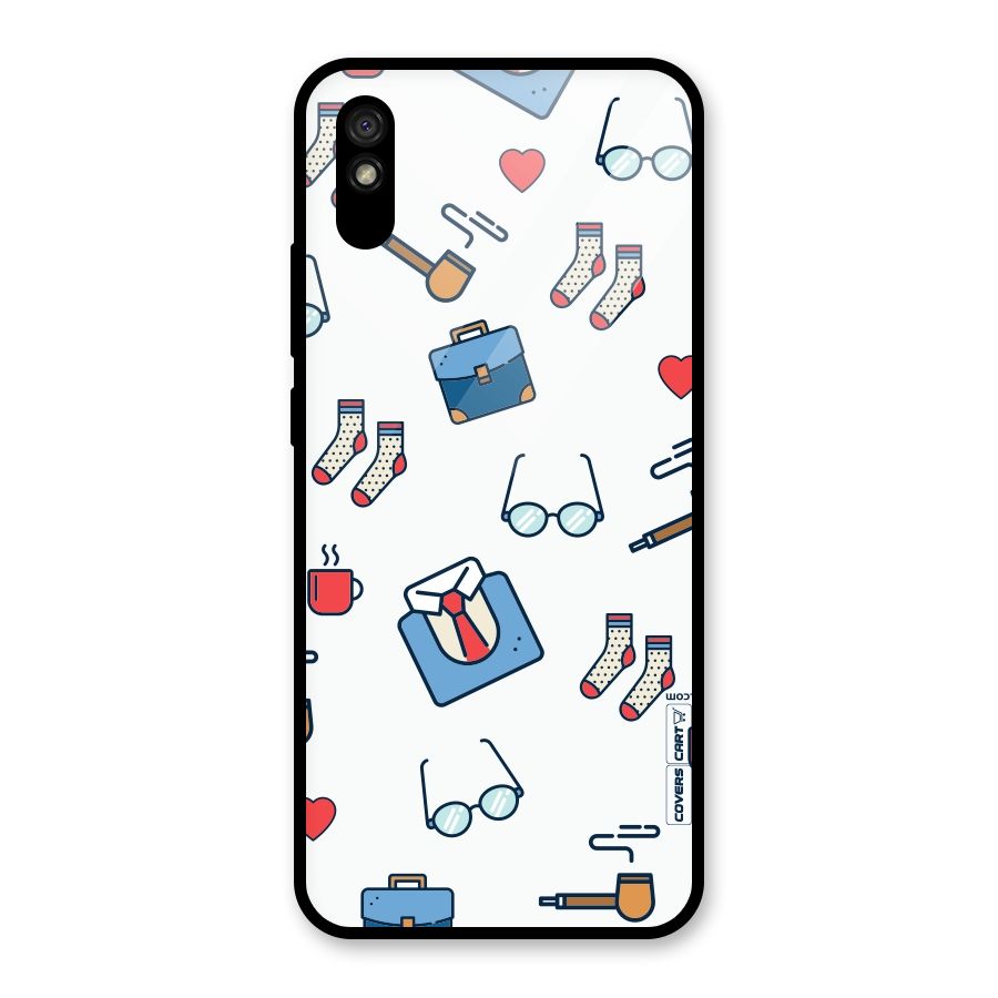Shirt Spectacles Pattern Glass Back Case for Redmi 9i