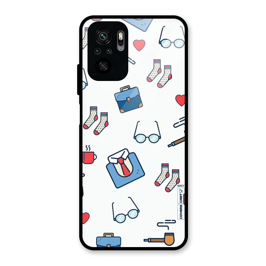 Shirt Spectacles Pattern Glass Back Case for Redmi Note 10S
