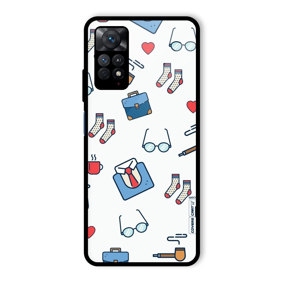 Shirt Spectacles Pattern Glass Back Case for Redmi Note 11 Pro