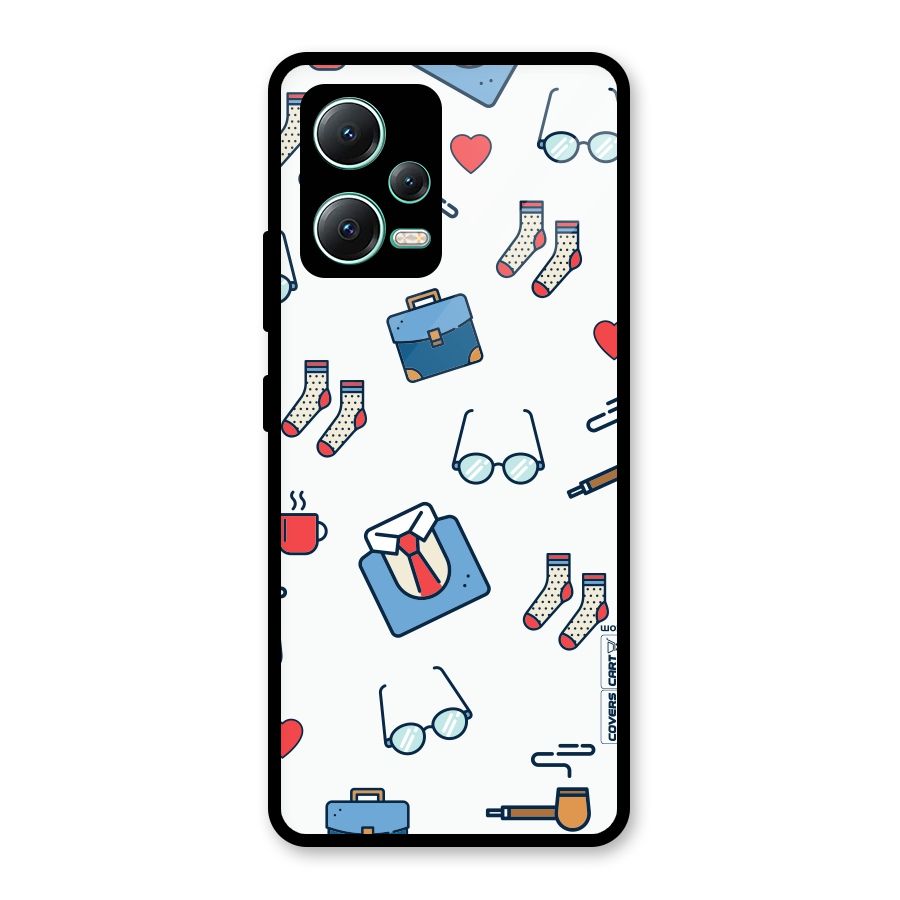 Shirt Spectacles Pattern Glass Back Case for Redmi Note 12 5G