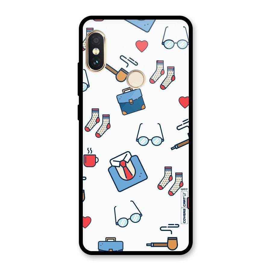 Shirt Spectacles Pattern Glass Back Case for Redmi Note 5 Pro