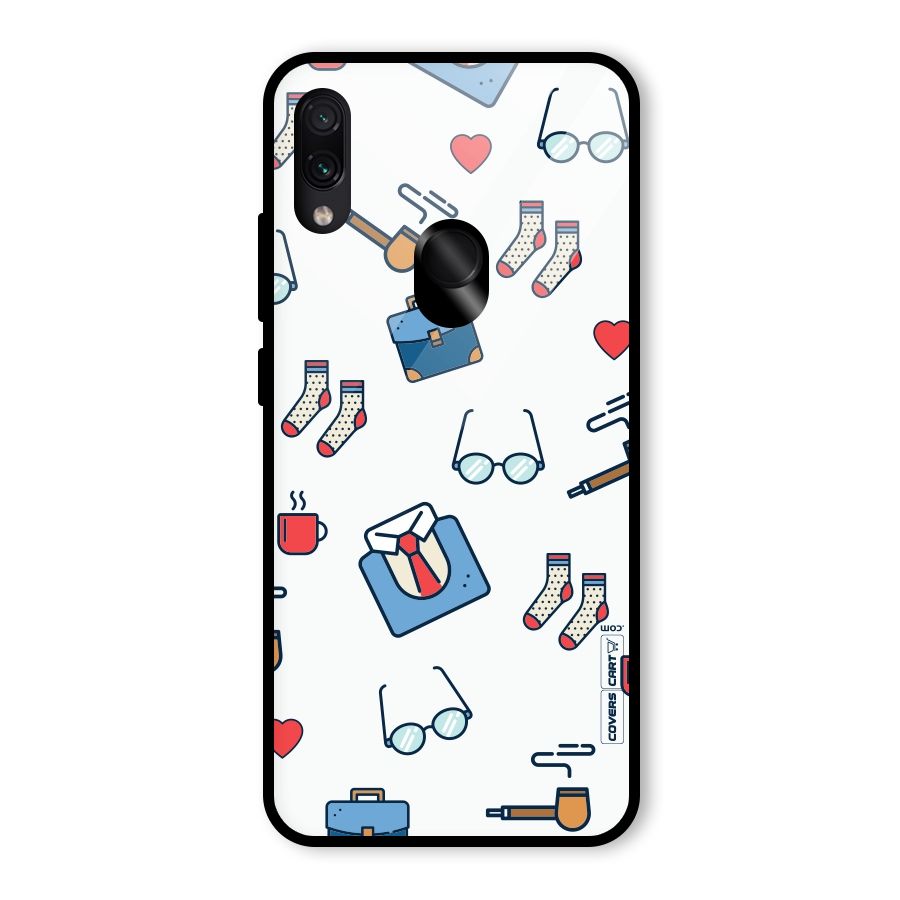 Shirt Spectacles Pattern Glass Back Case for Redmi Note 7 Pro