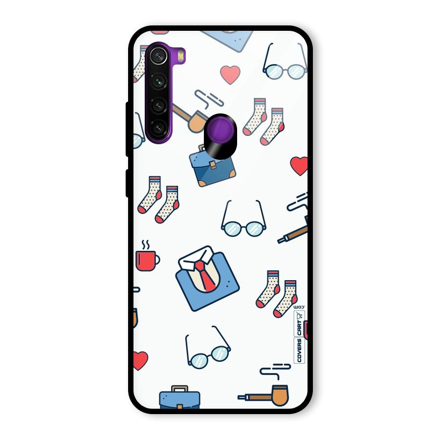 Shirt Spectacles Pattern Glass Back Case for Redmi Note 8