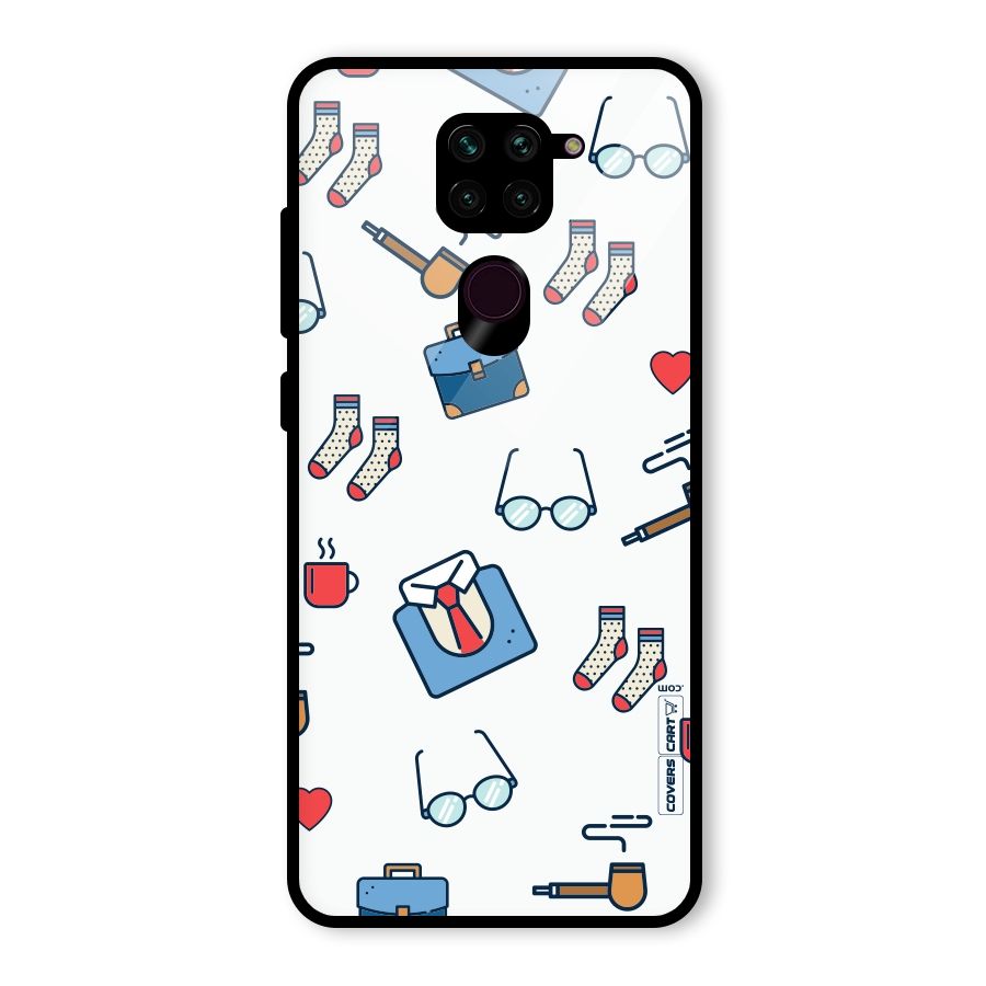 Shirt Spectacles Pattern Glass Back Case for Redmi Note 9
