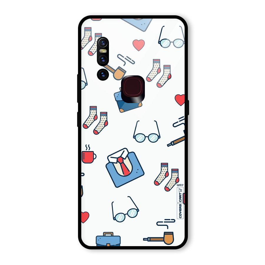 Shirt Spectacles Pattern Glass Back Case for Vivo V15