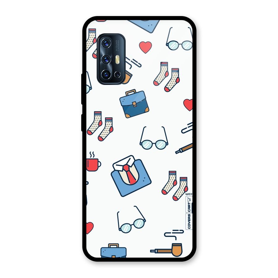 Shirt Spectacles Pattern Glass Back Case for Vivo V17