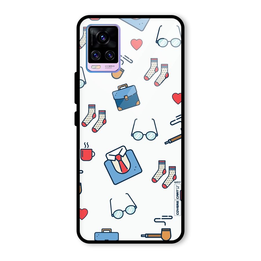 Shirt Spectacles Pattern Glass Back Case for Vivo V20 Pro