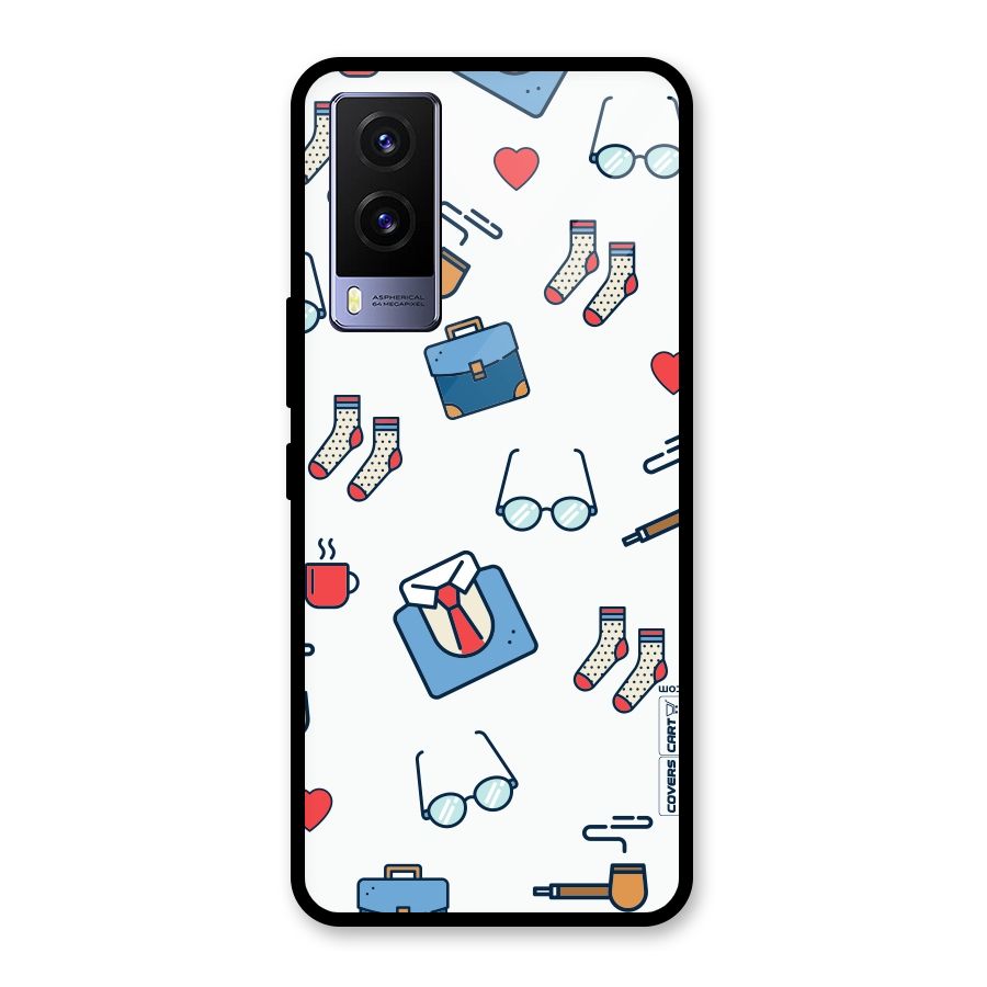 Shirt Spectacles Pattern Glass Back Case for Vivo V21e 5G