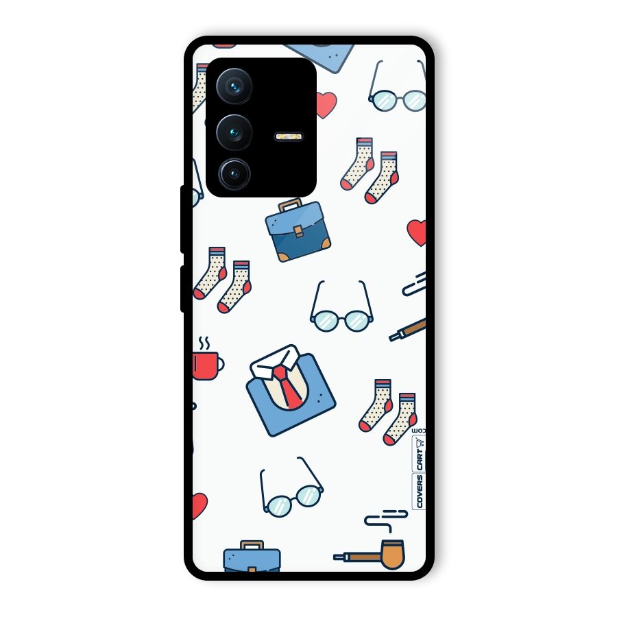 Shirt Spectacles Pattern Glass Back Case for Vivo V23 Pro
