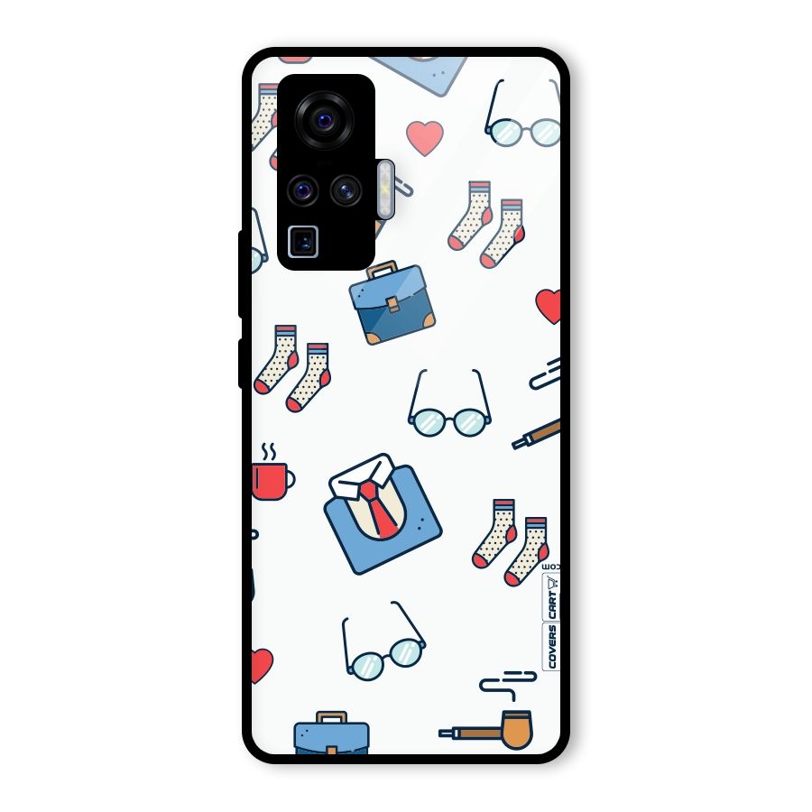 Shirt Spectacles Pattern Glass Back Case for Vivo X50 Pro