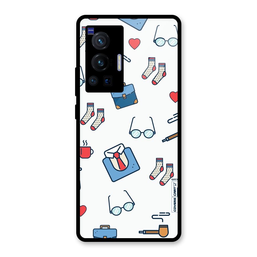 Shirt Spectacles Pattern Glass Back Case for Vivo X70 Pro