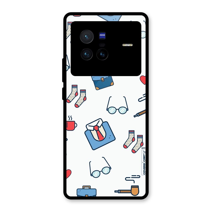 Shirt Spectacles Pattern Glass Back Case for Vivo X80