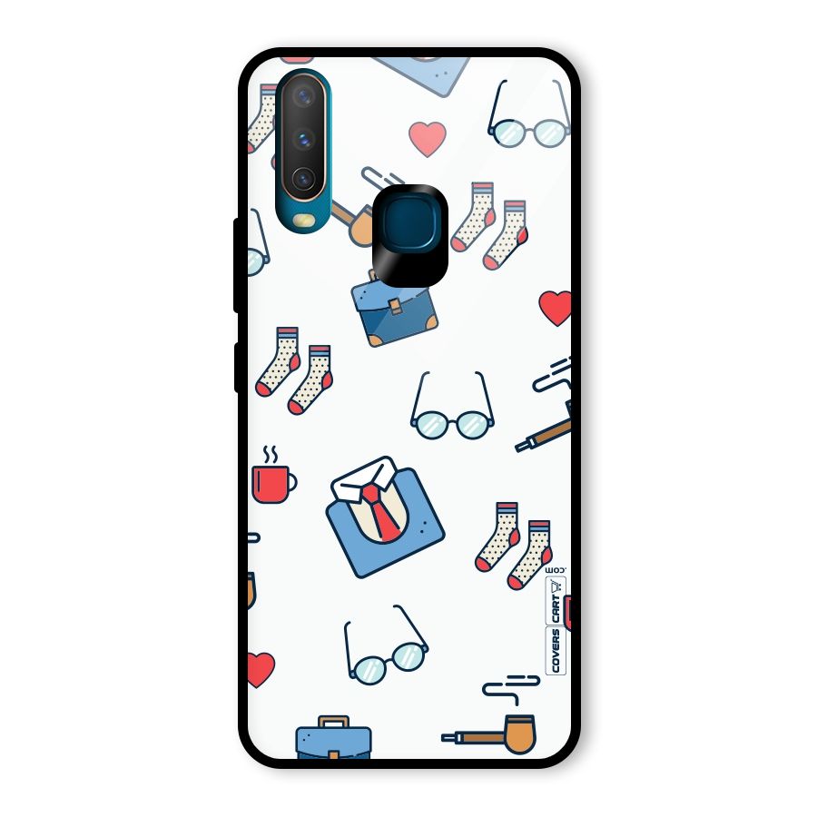 Shirt Spectacles Pattern Glass Back Case for Vivo Y15