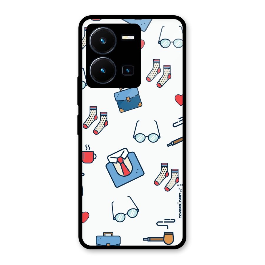 Shirt Spectacles Pattern Glass Back Case for Vivo Y35