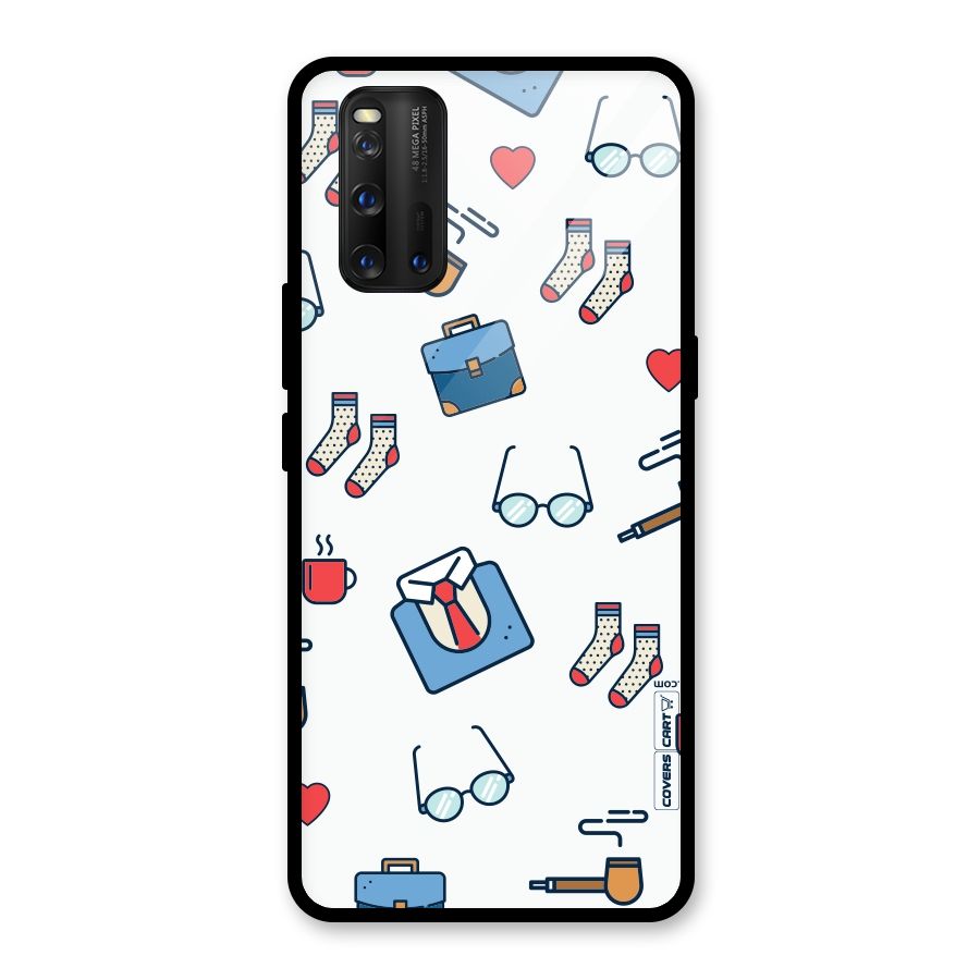Shirt Spectacles Pattern Glass Back Case for Vivo iQOO 3