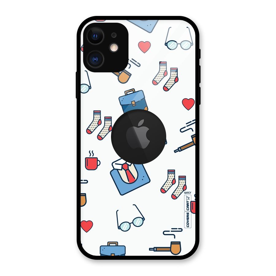Shirt Spectacles Pattern Glass Back Case for iPhone 11 Logo Cut