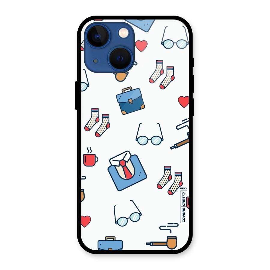 Shirt Spectacles Pattern Glass Back Case for iPhone 13 Mini