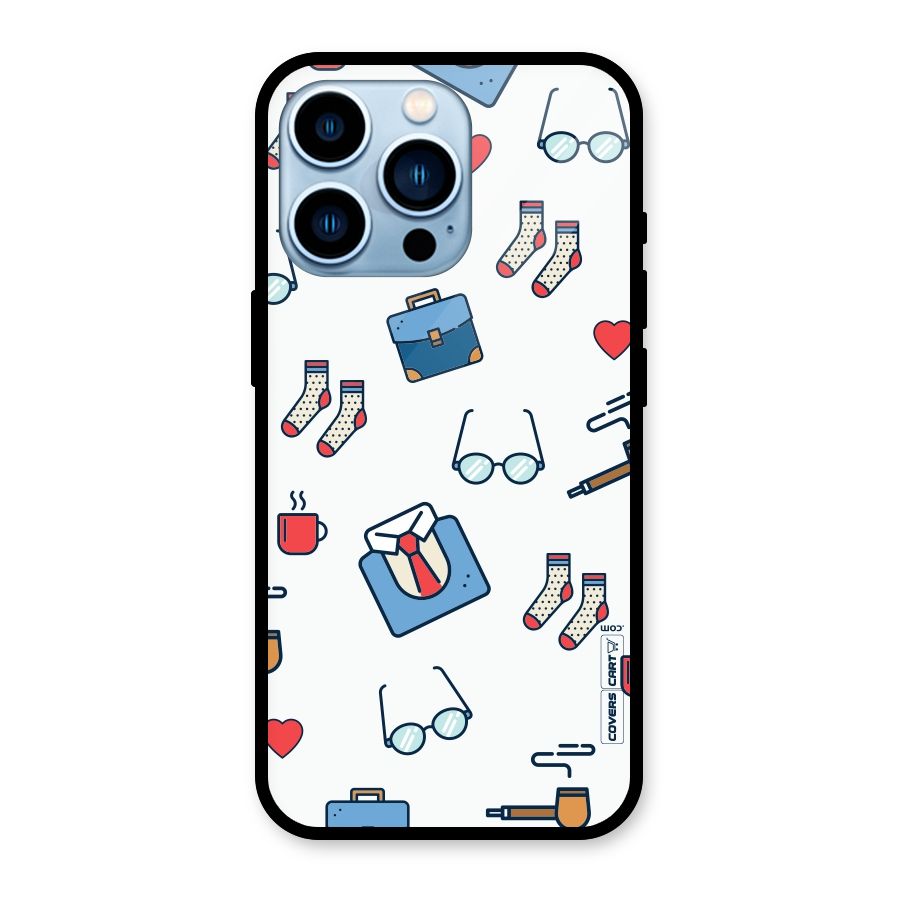 Shirt Spectacles Pattern Glass Back Case for iPhone 13 Pro