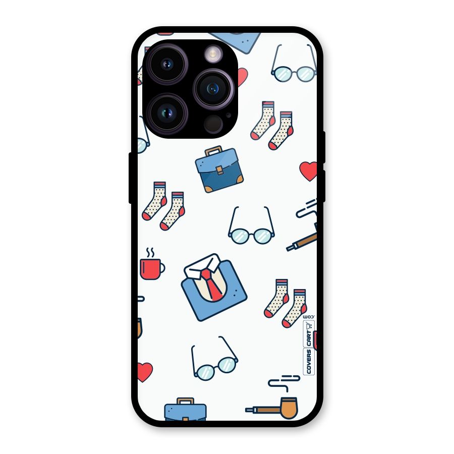 Shirt Spectacles Pattern Glass Back Case for iPhone 14 Pro Max