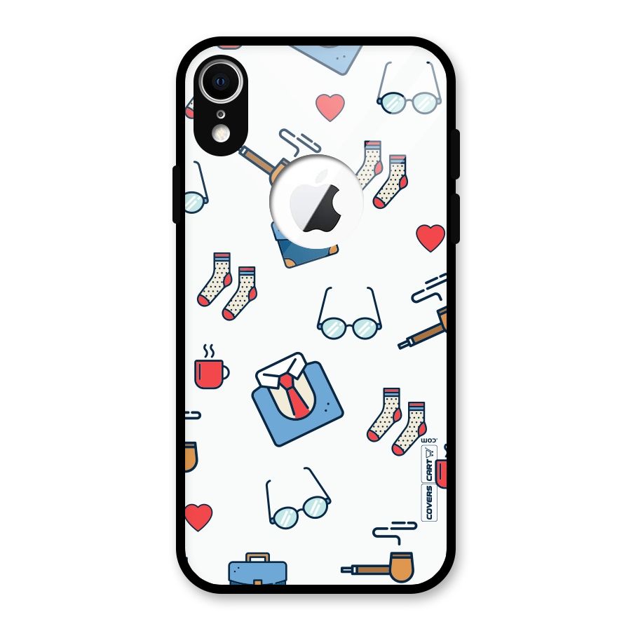 Shirt Spectacles Pattern Glass Back Case for iPhone XR Logo Cut