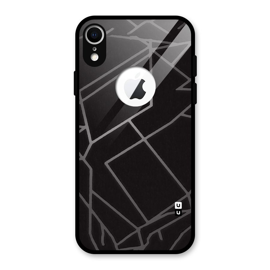 Silver Angle Design Glass Back Case for iPhone XR Logo Cut