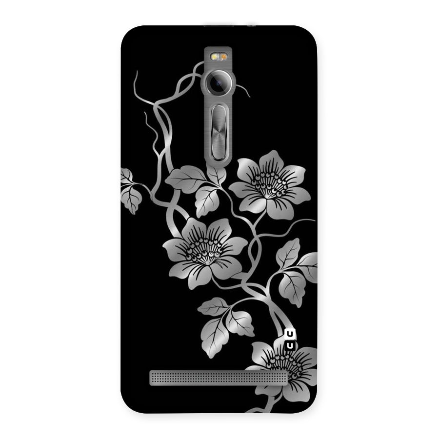 Silver Grey Flowers Back Case for Asus Zenfone 2