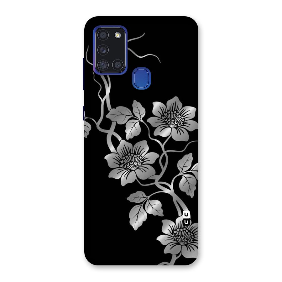 Silver Grey Flowers Back Case for Galaxy A21s