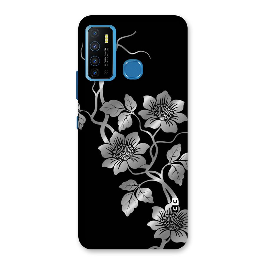 Silver Grey Flowers Back Case for Infinix Hot 9