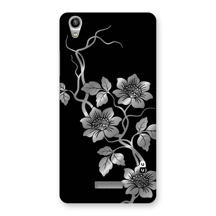 Silver Grey Flowers Back Case for Lava-Pixel-V1
