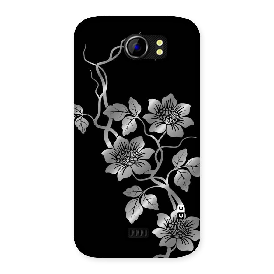 Silver Grey Flowers Back Case for Micromax Canvas 2 A110