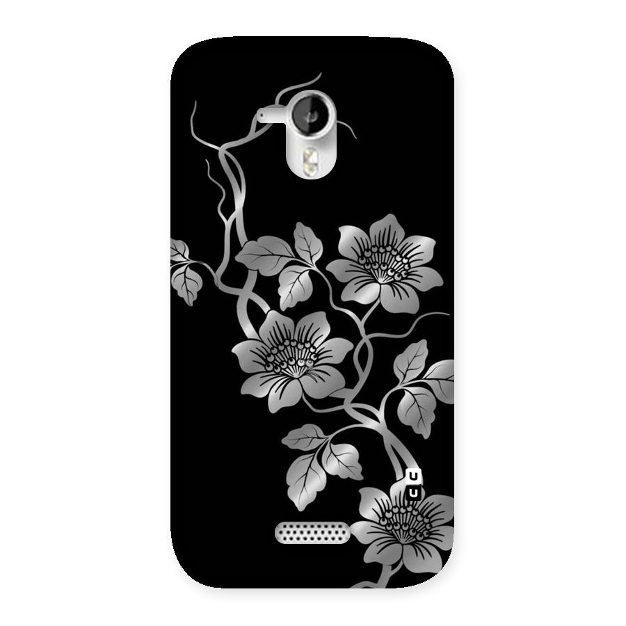 Silver Grey Flowers Back Case for Micromax Canvas HD A116