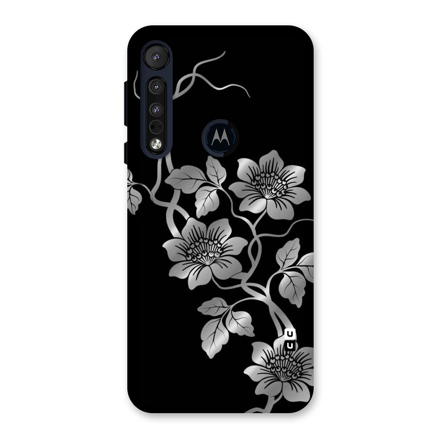 Silver Grey Flowers Back Case for Motorola One Macro