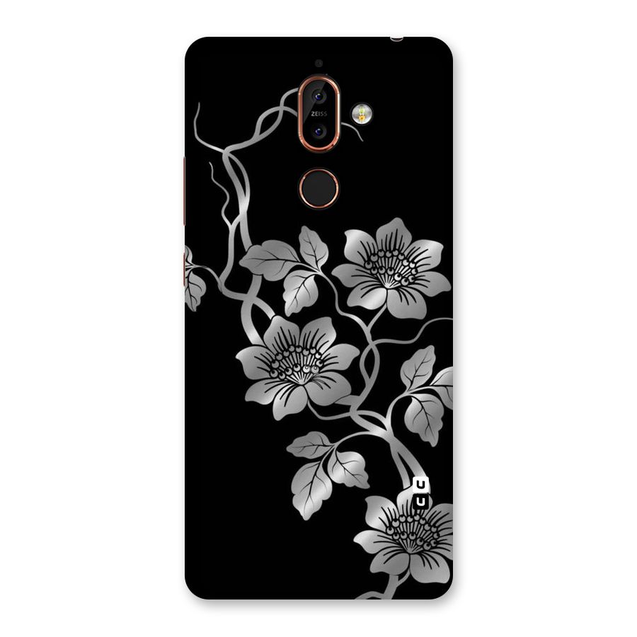 Silver Grey Flowers Back Case for Nokia 7 Plus