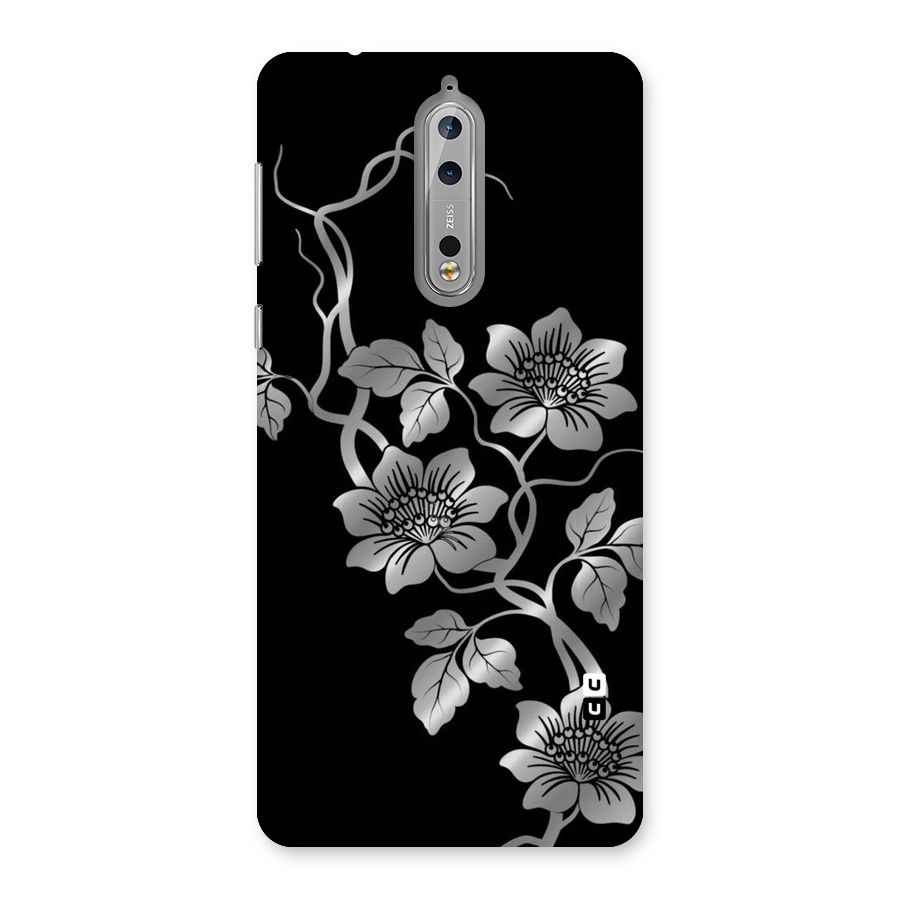 Silver Grey Flowers Back Case for Nokia 8